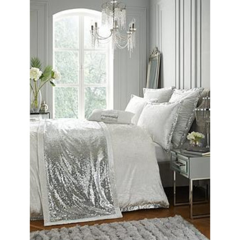 Crushed Velvet And Sequin Luxe Duvet Cover Set Ivory by Very
