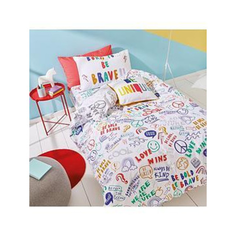 Born To Be Brave Organic Cotton Duvet Cover Set White by Very