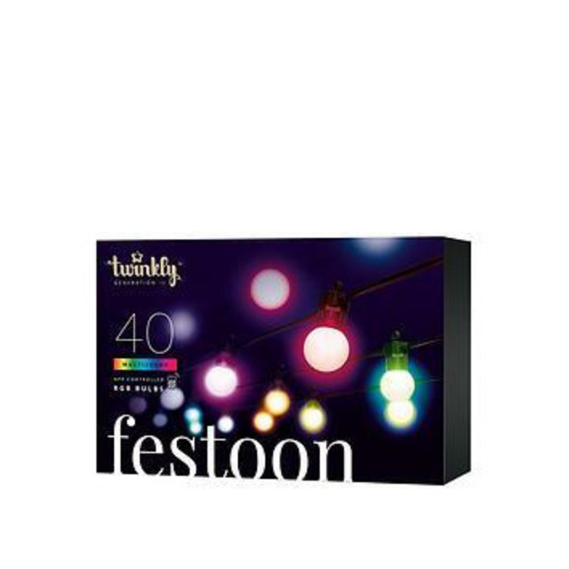 Twinkly Festoon Lights, 40 Rgb G45 Bulbs, 0,5 Meter Distance Extension Kit, Bt+Wifi, Gen Ii