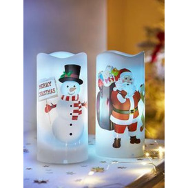 Festive 15 Cm Set Of 2 Santa/Snowman Christmas Projector Candles