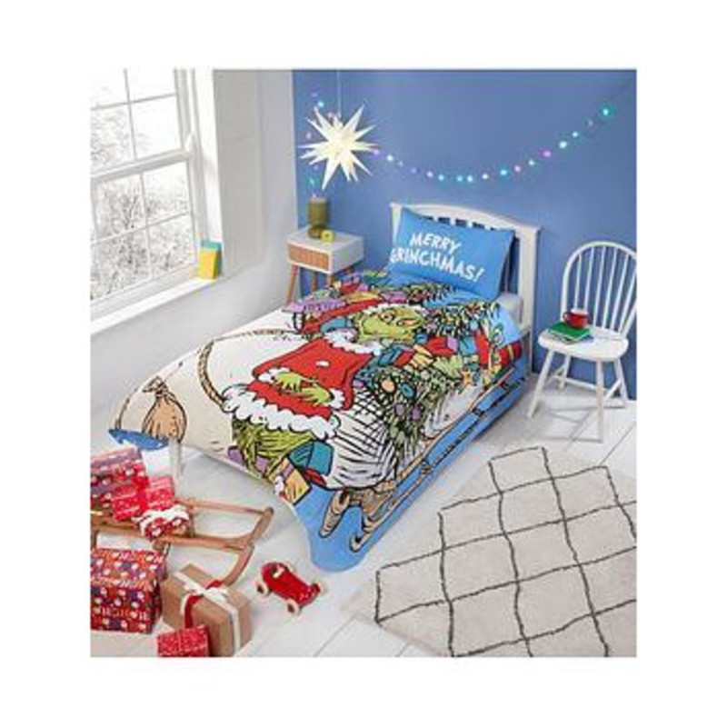 The Grinch Sleigh Bed Christmas Single Duvet Cover Set Multi, Multi