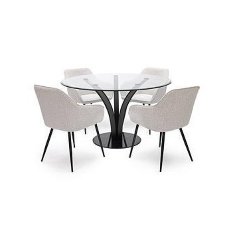 Very Home Azure 130 Cm Round Glass Top Dining Table + 4 Alisha Boucle
