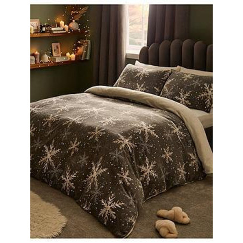 Silentnight Christmas Snowflake Fleece Duvet Cover Set Grey by Very