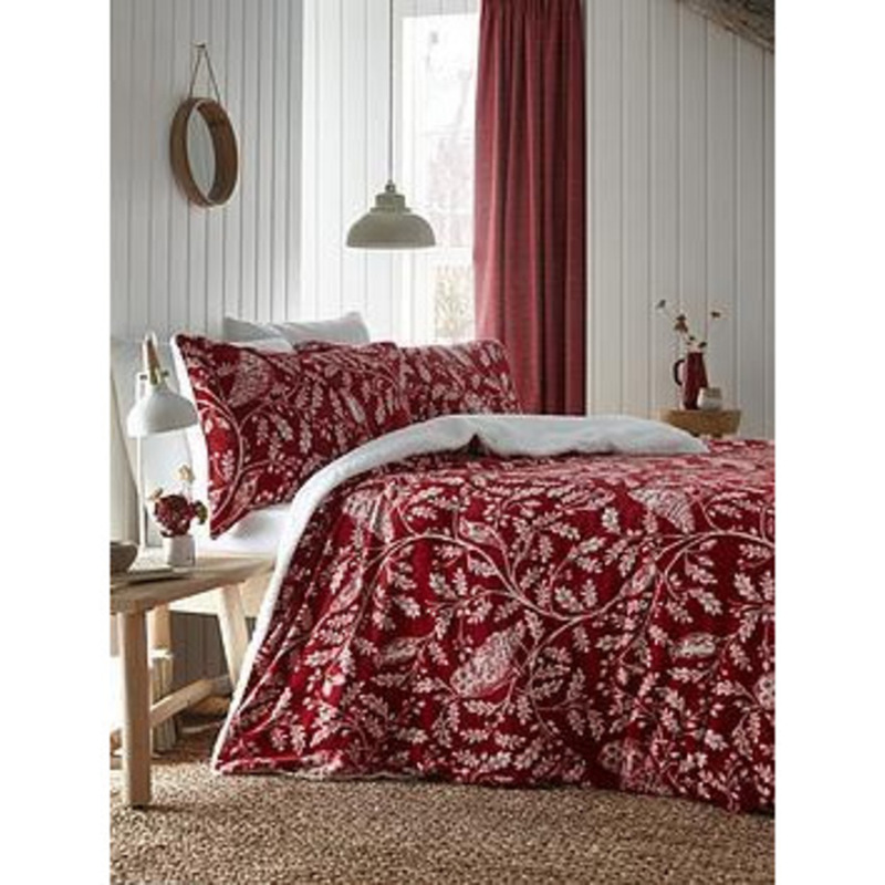 Dreams & Drapes Woodland Owls Sherpa Duvet Cover Set Red by Very