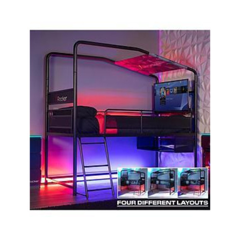 X Rocker Contra MidSleeper Reversible Gaming Bunk Bed, Black by Very