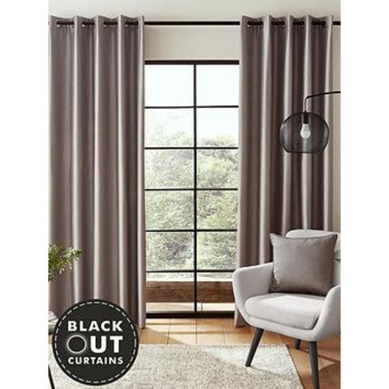 Catherine Lansfield Faux Silk Blackout Eyelet Curtains by Very