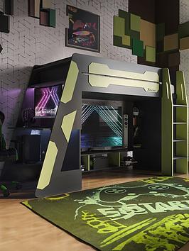 X Rocker Garrison Kids High Sleeper Gaming Bed With Media Unit And Desk ...