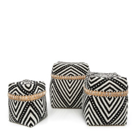 The Beaded Stripes & Dots Fabric 3 Piece Basket Set