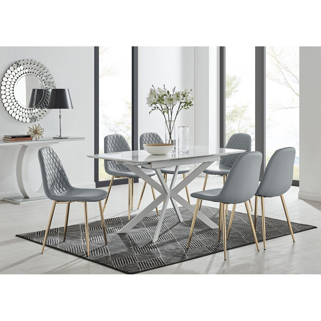 Eubanks Modern High Gloss Extendable Dining Table Set with x6 Luxury ...