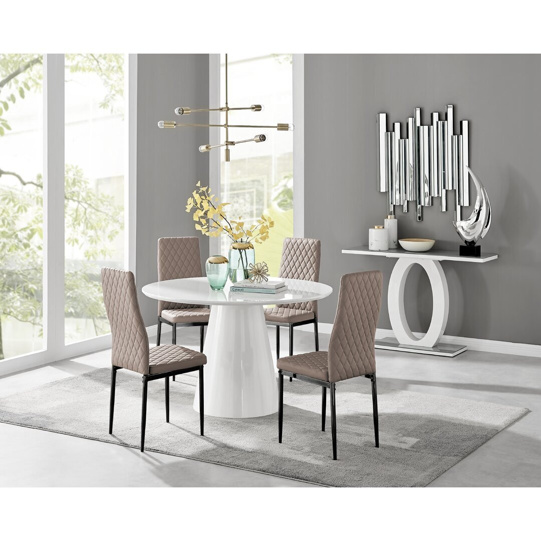Edzard Statement Pedestal Round Dining Table Set & 4 Luxury Faux ...