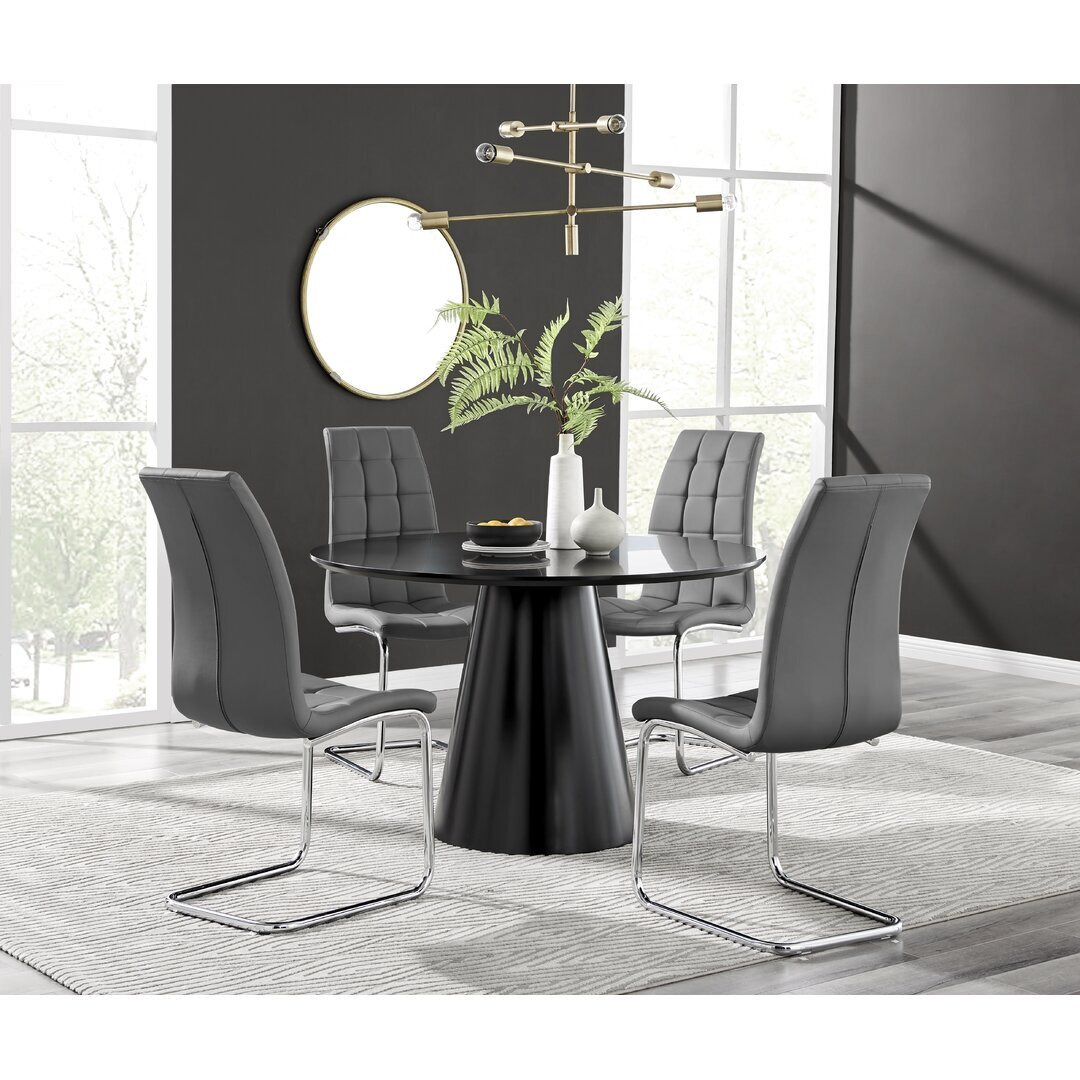 Edzard Statement Pedestal Round Dining Table Set & 4 Luxury Faux ...