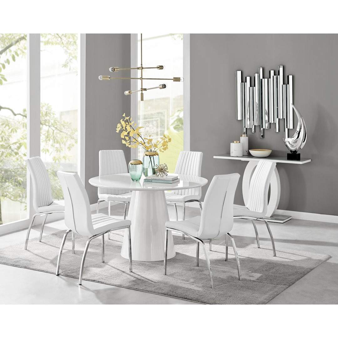 Edzard Statement Pedestal Round Dining Table Set & 6 Luxury Faux ...