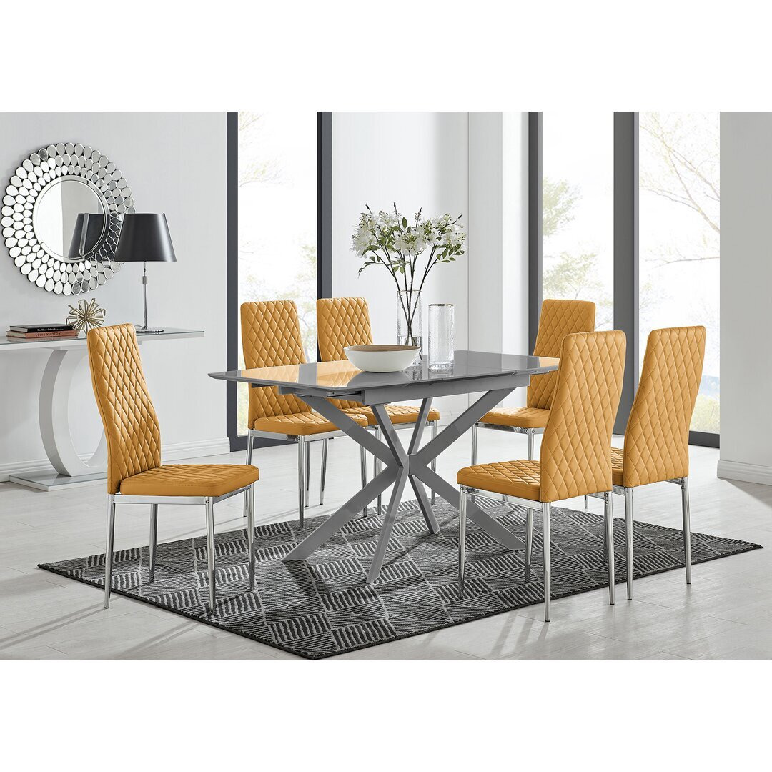 Eubanks Modern High Gloss Extendable Dining Table Set with x6 Luxury ...
