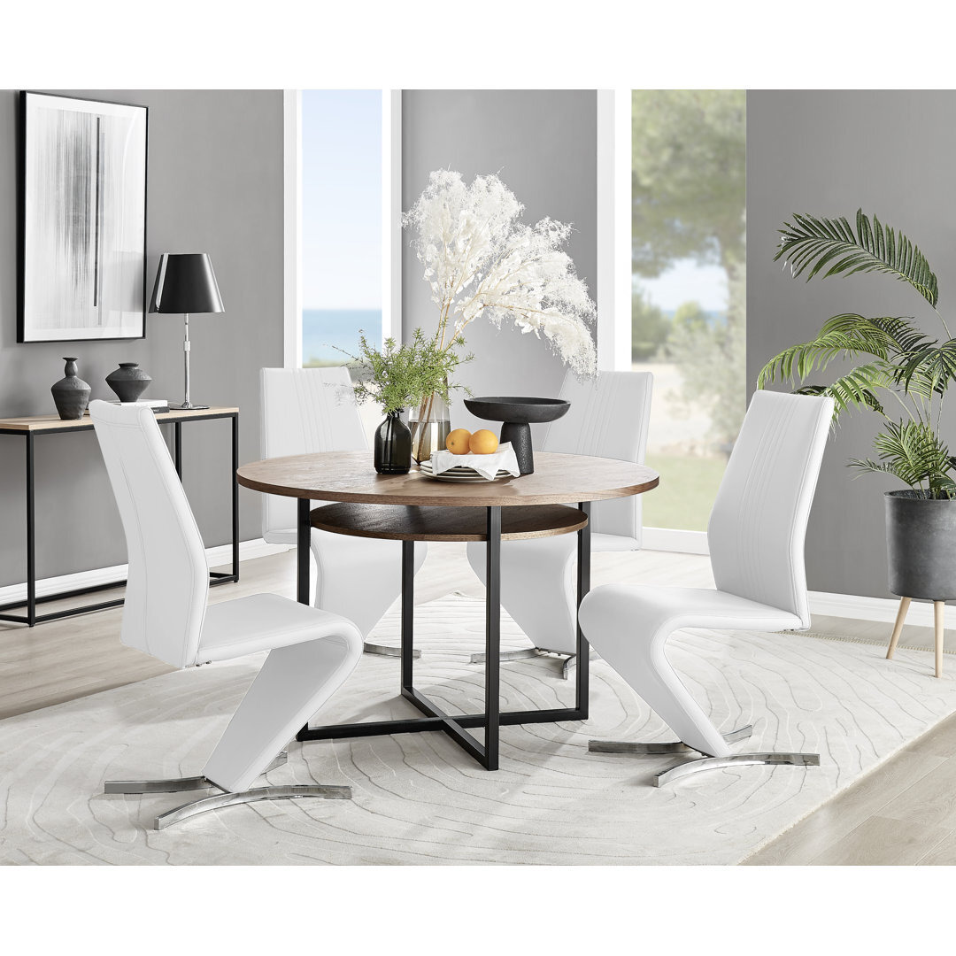 Adler Modern Wooden Round Dining Table Set with Shelf & 4 Modern Faux ...