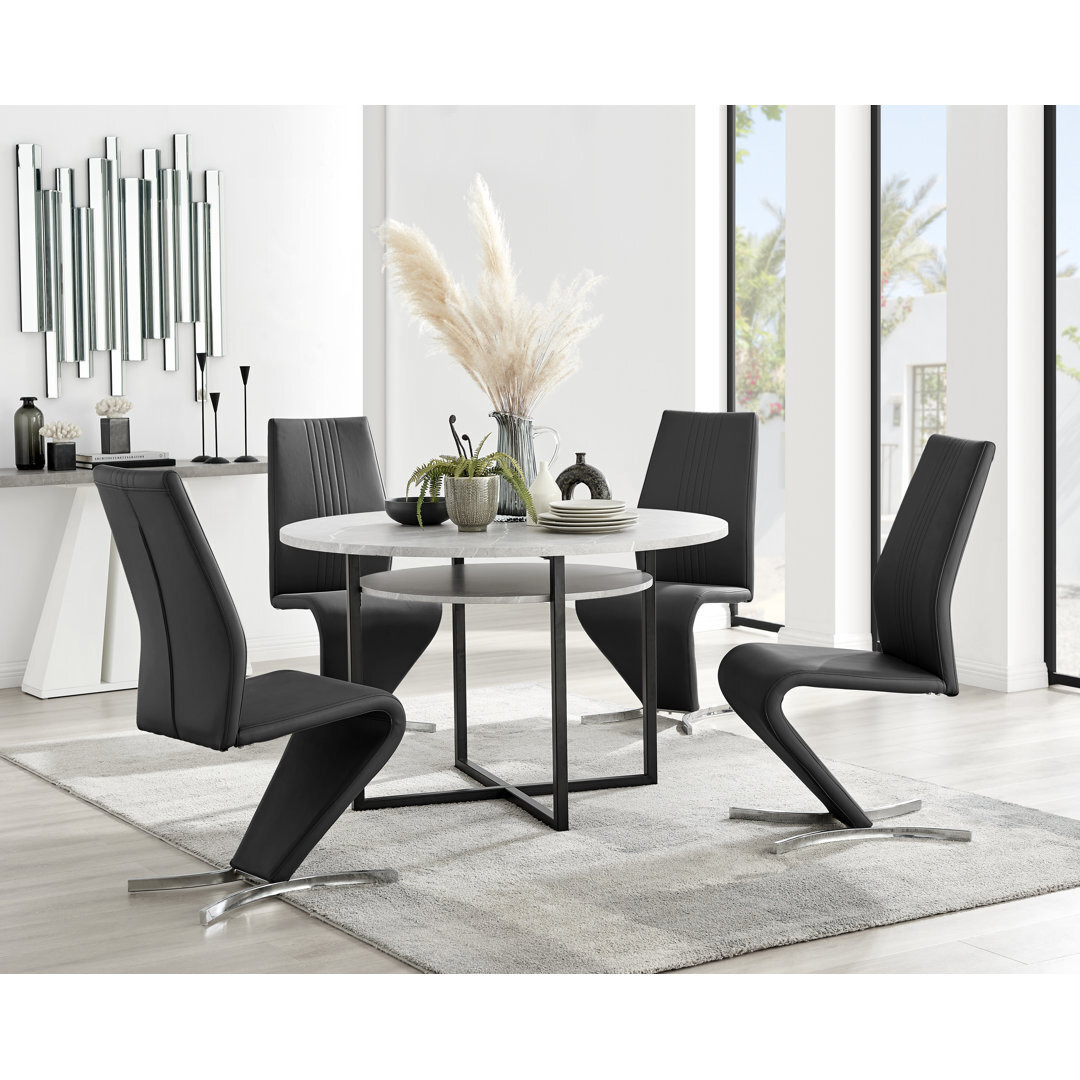 Adler Modern Wooden Round Dining Table Set with Shelf & 4 Modern Faux ...