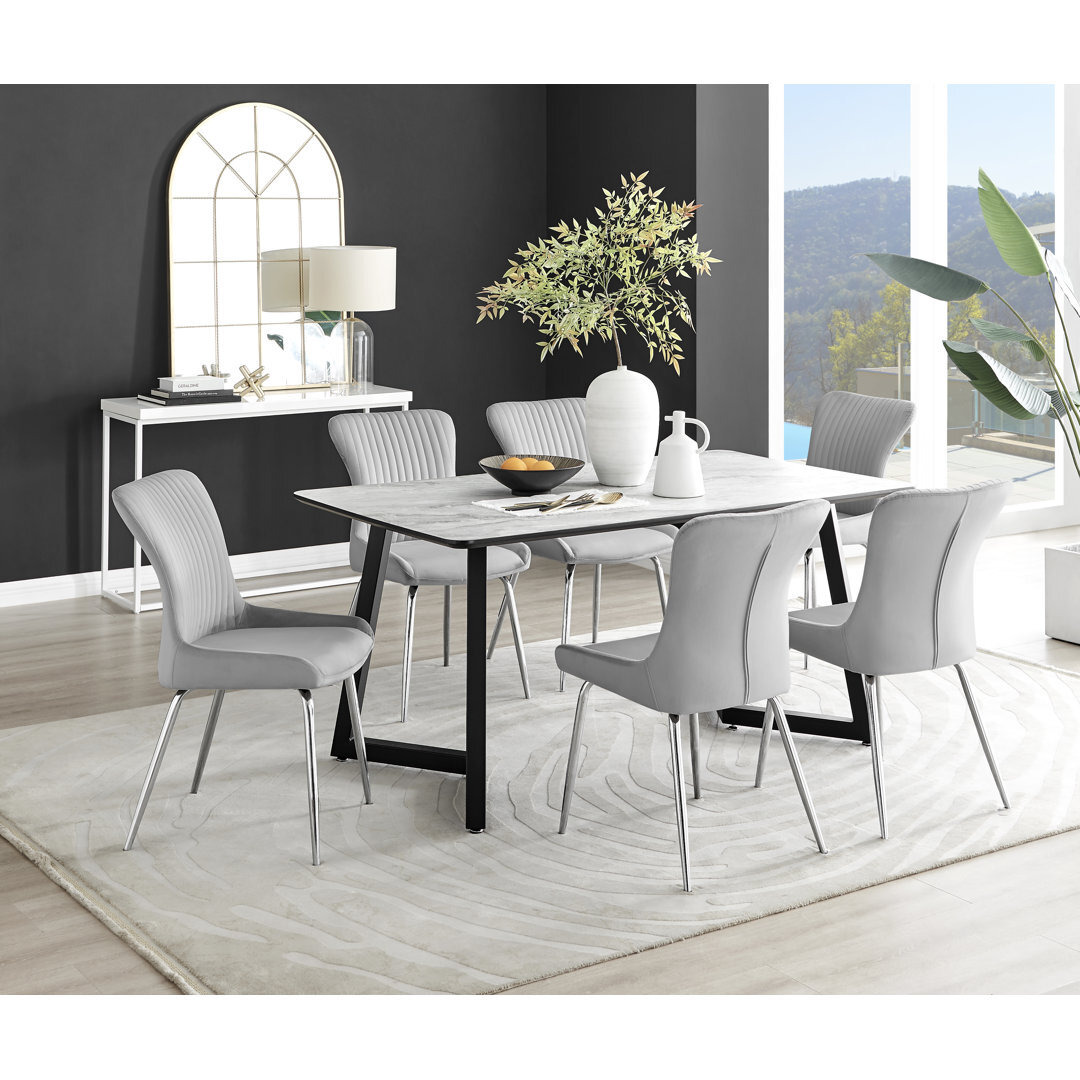 Curated visual reference: White Grey Marble Effect Melamine Dining Table Black Legs 6 Photo Inspiration