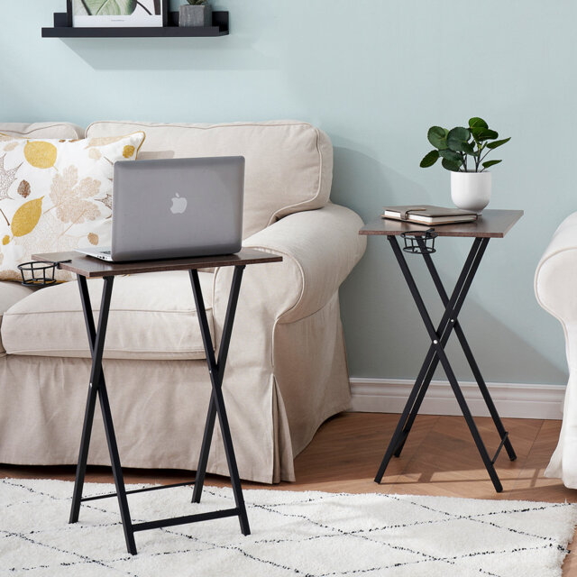 Folding Side Table with Cup Holder, Industrial Side Table for Living ...