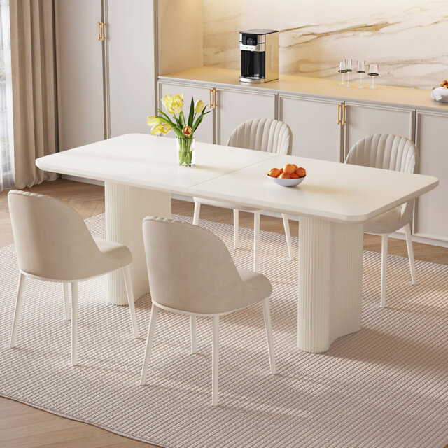 Modern Rectangular Dining Table 160Cm Cream Dining Table For 4-6 Seater ...