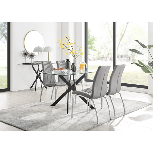 Lenworth Black Metal and Glass Rectangular Dining Table Set with 4 Soft ...