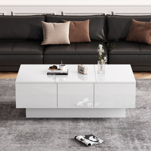 Gallery Detail: Modern White High Gloss Coffee Table With 2 Drawers Storage