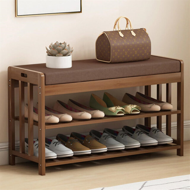 Shoe Bench Shoe Organizer Rack With Thick Cushion Padded Seat by ...