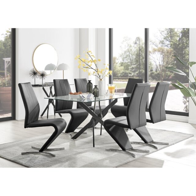 Lenworth Black Metal and Glass Rectangular Dining Table Set with 6 ...