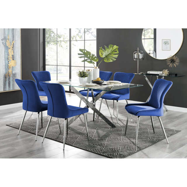 Lenworth Glass and Chrome Rectangular Dining Table Set with 6 Luxury ...
