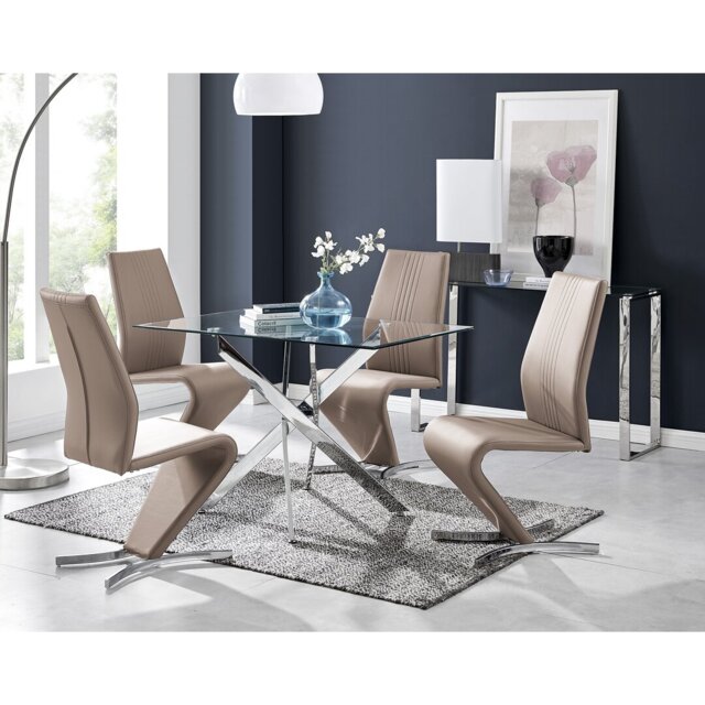 Lenworth Chrome and Glass Rectangular Dining Table Set with 4 Modern ...