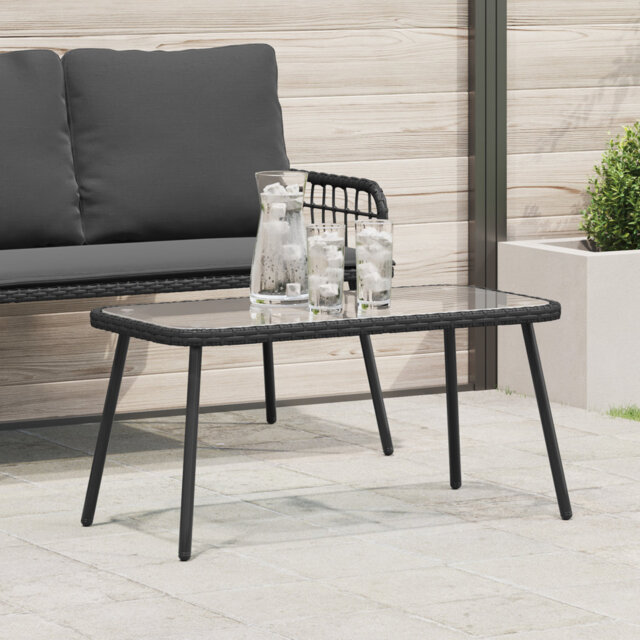 Coffee Table Black PE Rattan Glass Steel 90 X 45 X 43 Cm Tough By coffee-table-black-pe-rattan-glass-steel-90-x-45-x-43-cm-tough-by