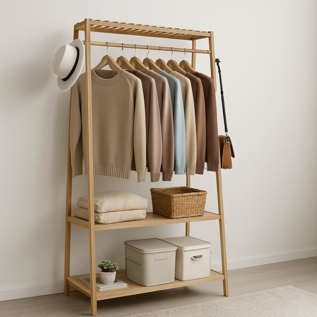 Mattera Natural Bamboo Wooden Clothes Rack, Garment Rail Garment Rack ...