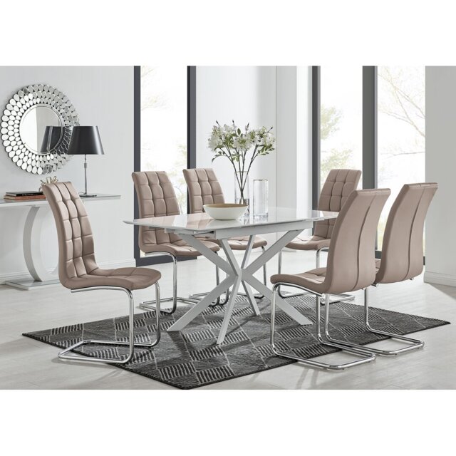 Eubanks Modern High Gloss Extendable Dining Table Set with x6 Luxury ...