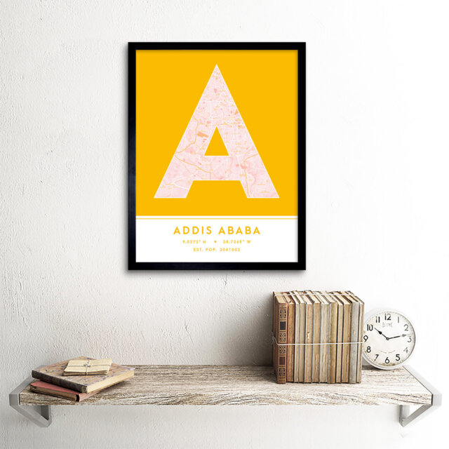 Addis Ababa Ethiopia City Map Yellow Colour Block Modern Typography ...