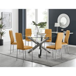 Lenworth Chrome and Glass Rectangular Dining Table Set with 6 Quilted ...