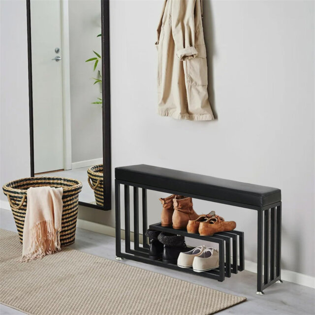 Upholstered Storage Bench With Storage Space, PU Leather Seat Shoe Rack ...
