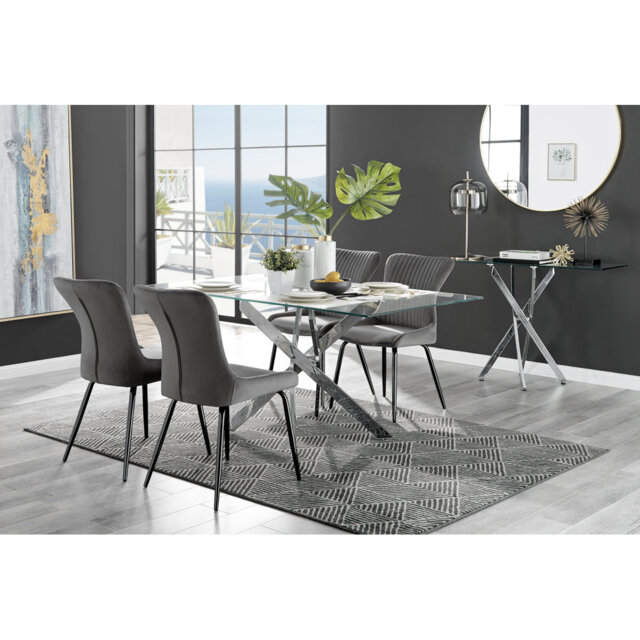 Lenworth Glass And Chrome Rectangular Dining Table Set with 4 Luxury ...