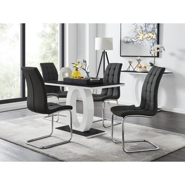 Scottsmoor Modern High Gloss & Glass Dining Table Set - 4 Upholstered ...