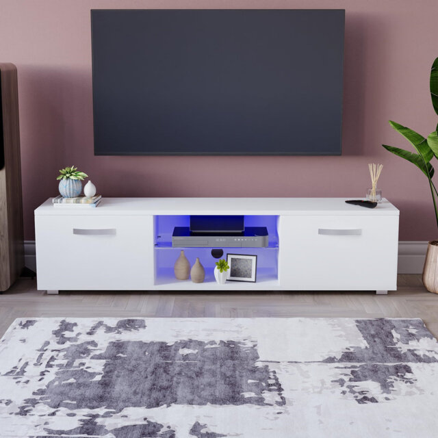 LED TV Unit 2 Door Modern Gloss Matte MDF Living Room Cabinet Media ...