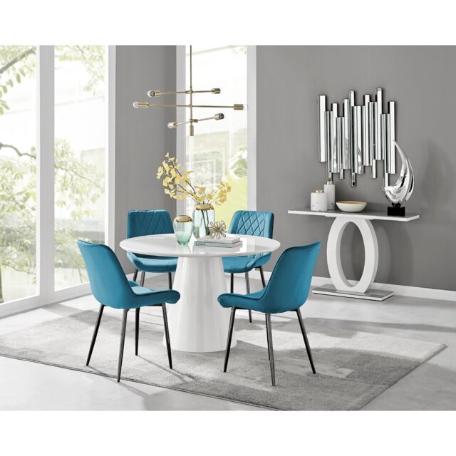 Edzard Statement Pedestal Round Dining Table Set & 4 Luxury Velvet ...
