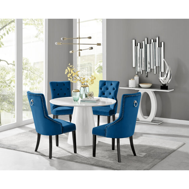 Edward Statement Pedestal Dining Table Set with 4 Luxury Velvet ...