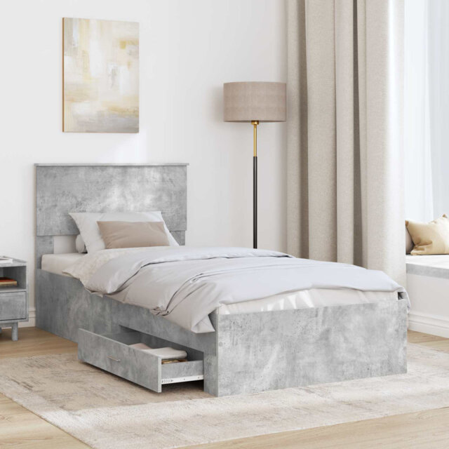 Bed Frame With Drawer Concrete Grey 90 X 200 Cm Engineered Wood by ...