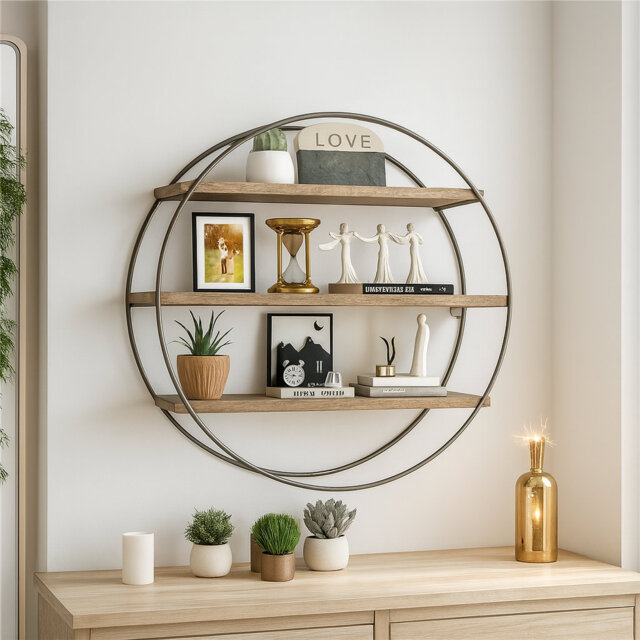 Buecker Wooden Round 2 Tier Floating Shelf Wall Mounted Display Rack by ...