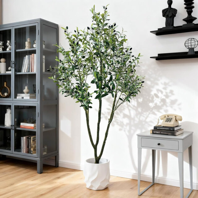 210cm Artificial Olive Tree in Pot, 7FT Tall Faux Olive Plant with ...