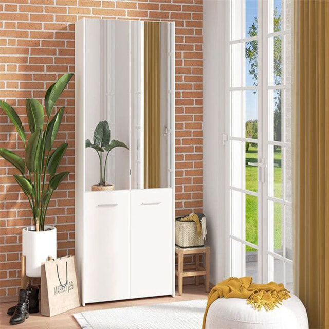 Mirrored Shoe Cabinet – Tall Space-saving Shoe Rack For Up To 50 Pairs ...