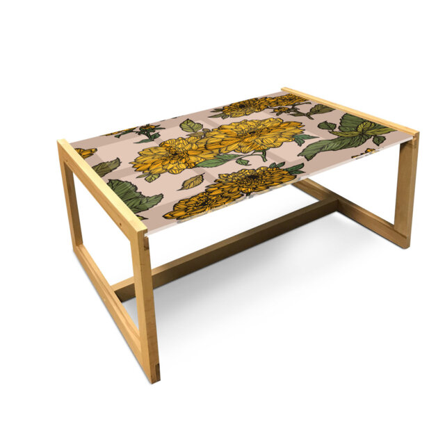 Floral Table Frame Floral Coffee Table, Continuous Layout Of Dahlia Flowers In Vintage ...