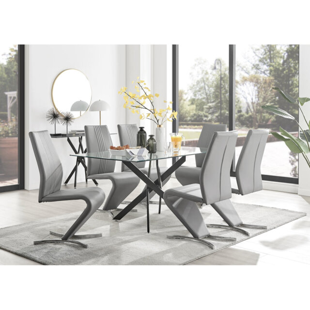 Lenworth Black Metal and Glass Rectangular Dining Table Set with 6 ...