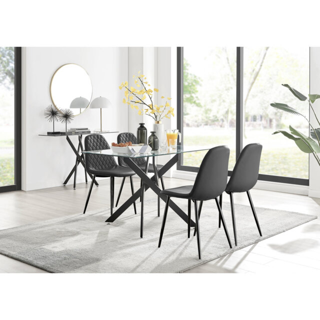 Lenworth Black Metal and Glass Rectangular Dining Table Set with 4 ...