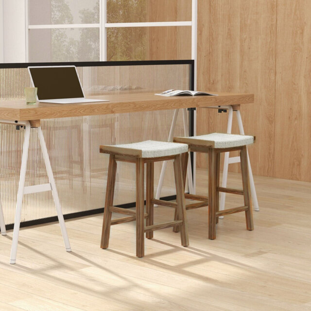 Set Of 2 Bar Stools Saddle Seat Stool Counter Height Stools W/ Rubber ...