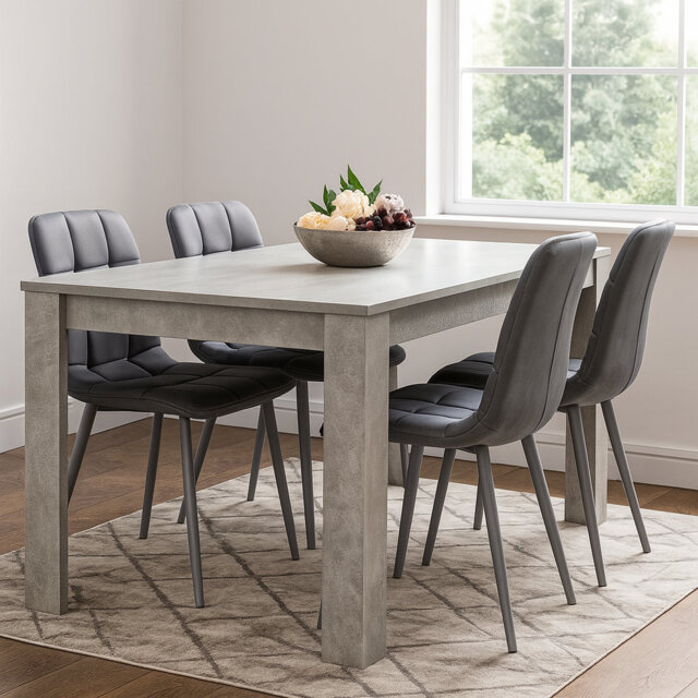 Dining Table with 4 Velvet Chairs Stone Grey Effect Wood Table Set for ...
