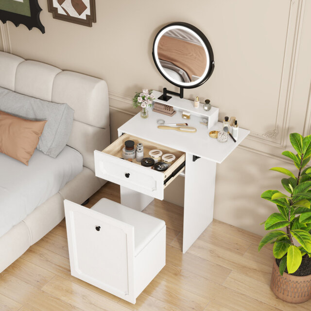 Degenhardt Dressing Table with Movable LED Lighted Mirror, Makeup ...