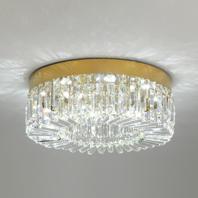 20Inch Gold Crystal Chandelier Semi Flush Mount Ceiling Light Fixture ...
